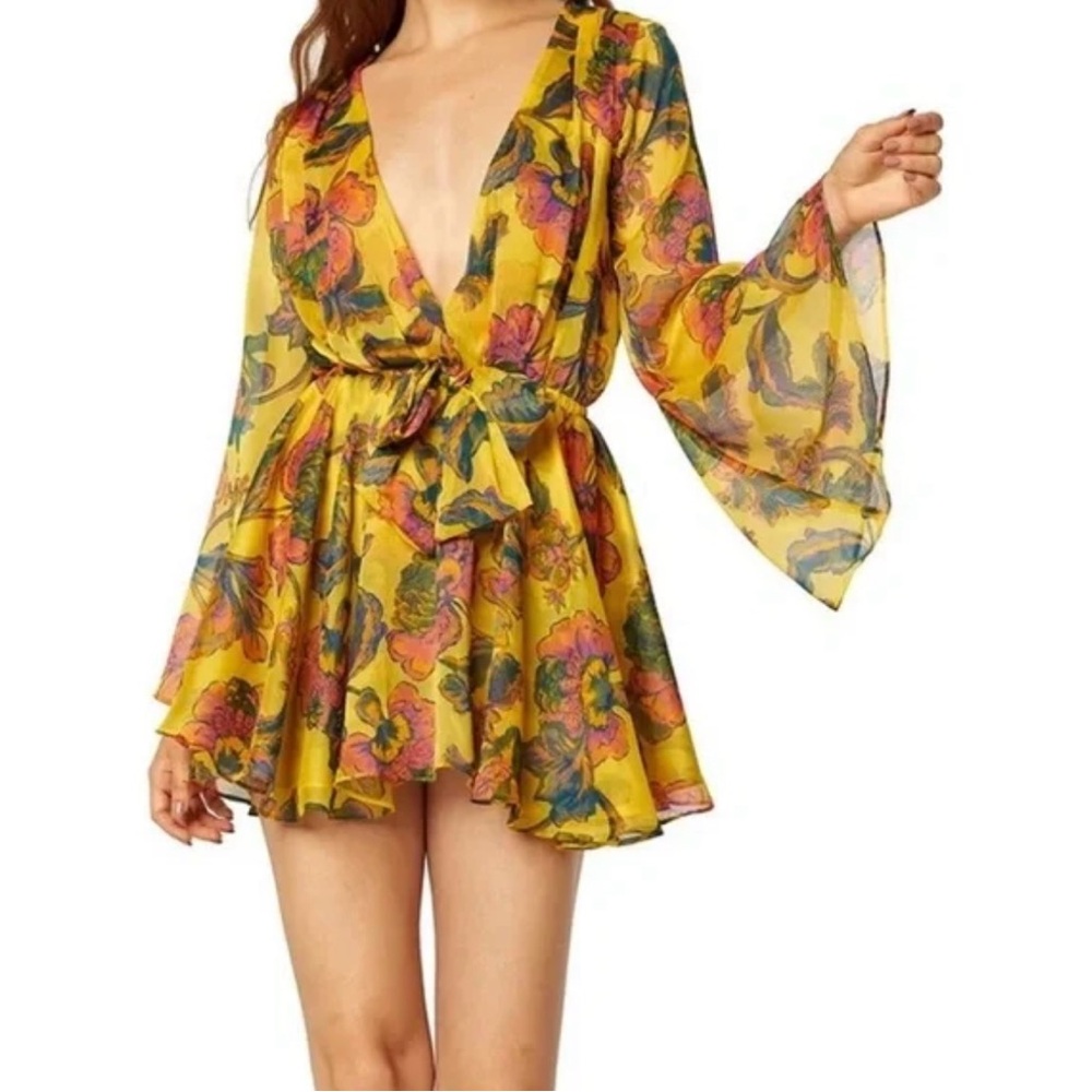 MISA Los Angeles Yellow Floral Dress
